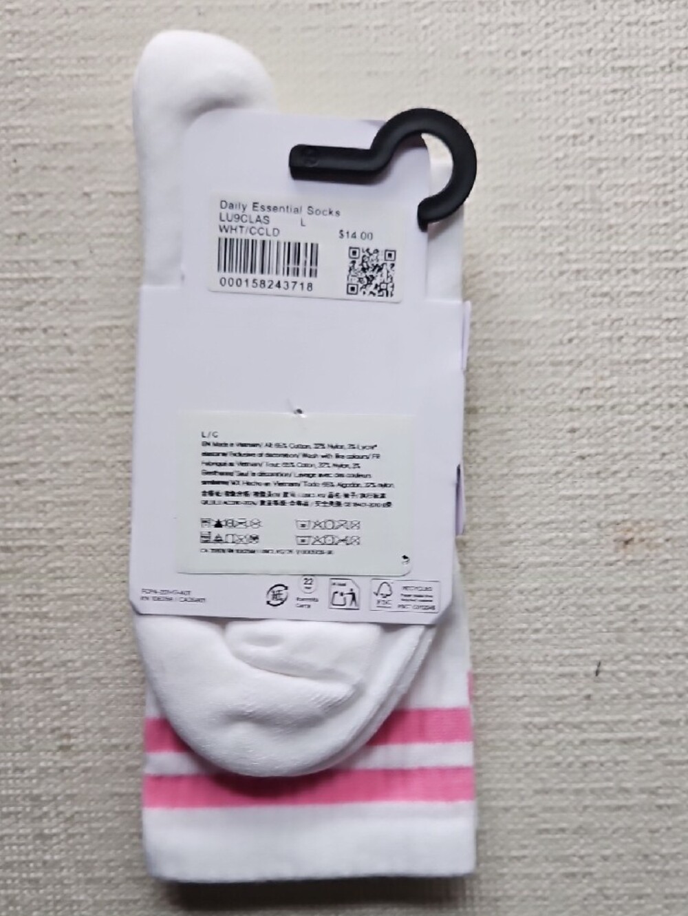 lululemon athletica White Crew Socks with Pink Stripe and Logo - Picture 6 of 9